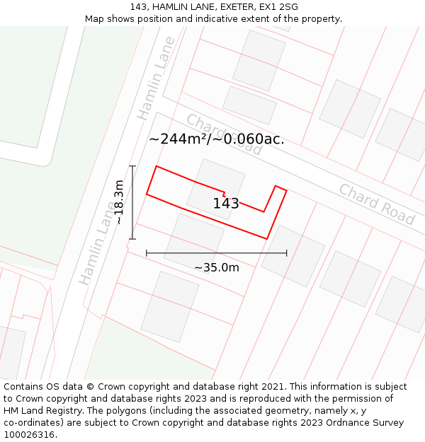 143, HAMLIN LANE, EXETER, EX1 2SG: Plot and title map