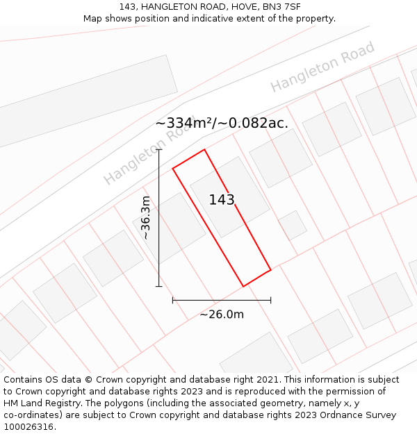 143, HANGLETON ROAD, HOVE, BN3 7SF: Plot and title map