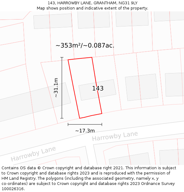 143, HARROWBY LANE, GRANTHAM, NG31 9LY: Plot and title map