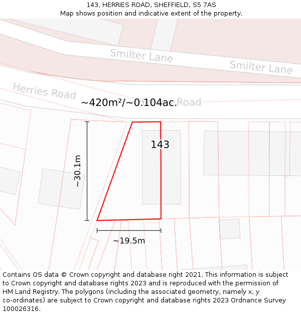 143, HERRIES ROAD, SHEFFIELD, S5 7AS: Plot and title map