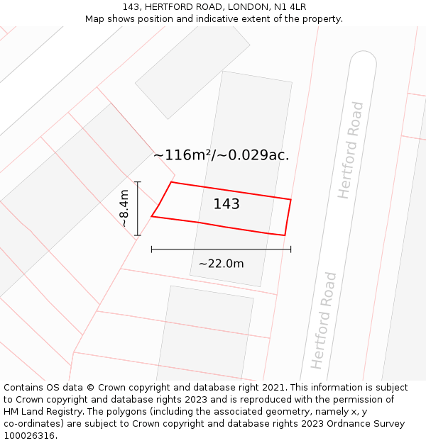 143, HERTFORD ROAD, LONDON, N1 4LR: Plot and title map