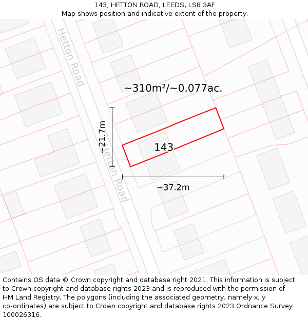 143, HETTON ROAD, LEEDS, LS8 3AF: Plot and title map