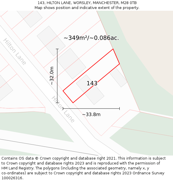 143, HILTON LANE, WORSLEY, MANCHESTER, M28 0TB: Plot and title map