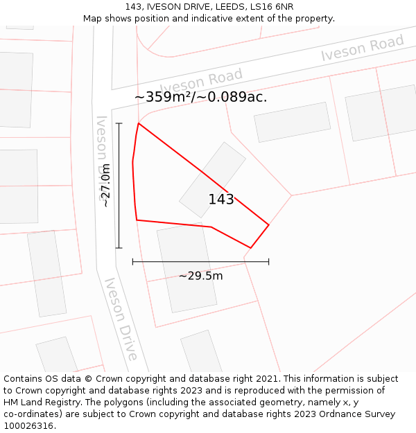 143, IVESON DRIVE, LEEDS, LS16 6NR: Plot and title map
