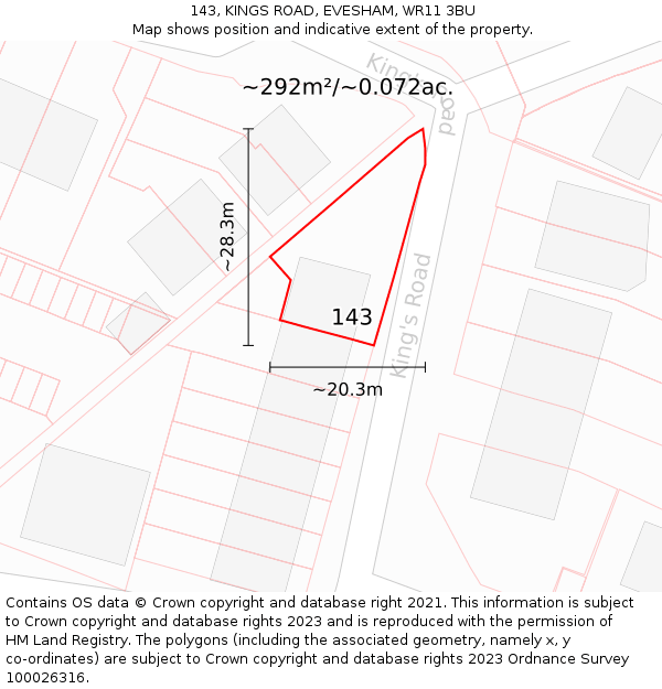 143, KINGS ROAD, EVESHAM, WR11 3BU: Plot and title map