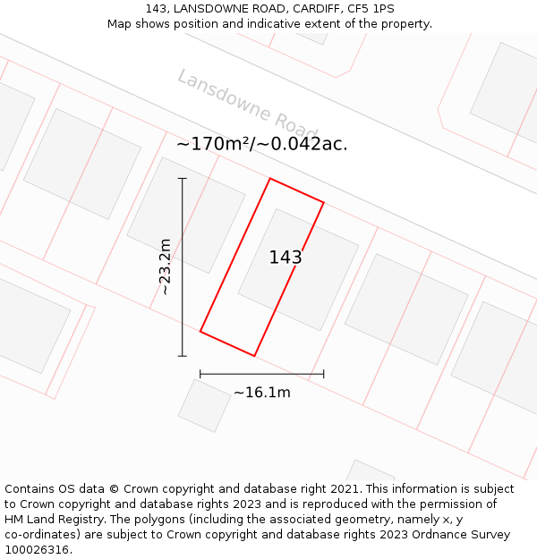143, LANSDOWNE ROAD, CARDIFF, CF5 1PS: Plot and title map