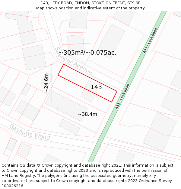 143, LEEK ROAD, ENDON, STOKE-ON-TRENT, ST9 9EJ: Plot and title map