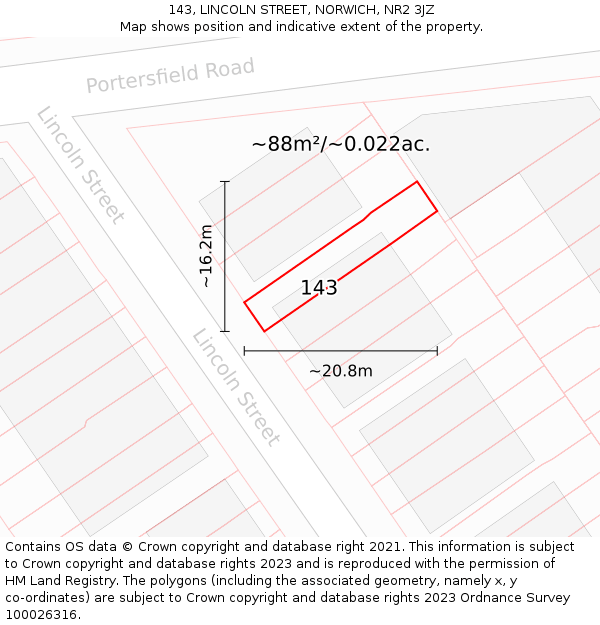 143, LINCOLN STREET, NORWICH, NR2 3JZ: Plot and title map