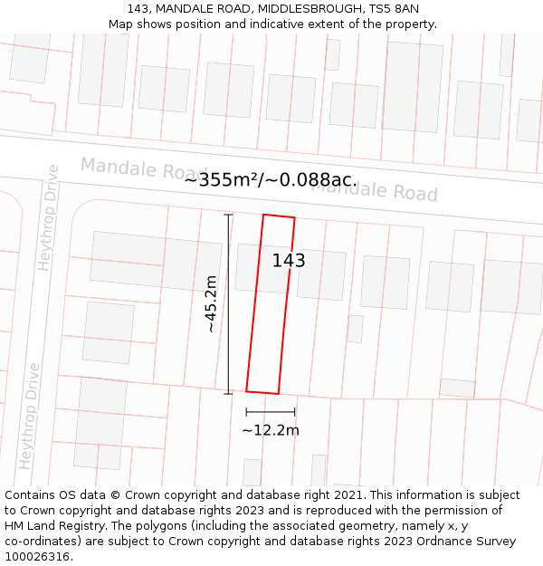 143, MANDALE ROAD, MIDDLESBROUGH, TS5 8AN: Plot and title map