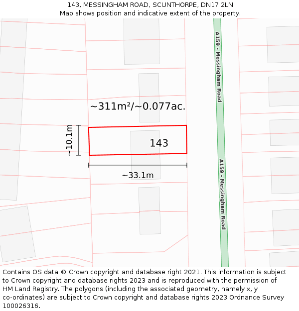 143, MESSINGHAM ROAD, SCUNTHORPE, DN17 2LN: Plot and title map