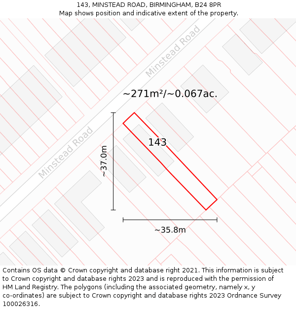 143, MINSTEAD ROAD, BIRMINGHAM, B24 8PR: Plot and title map