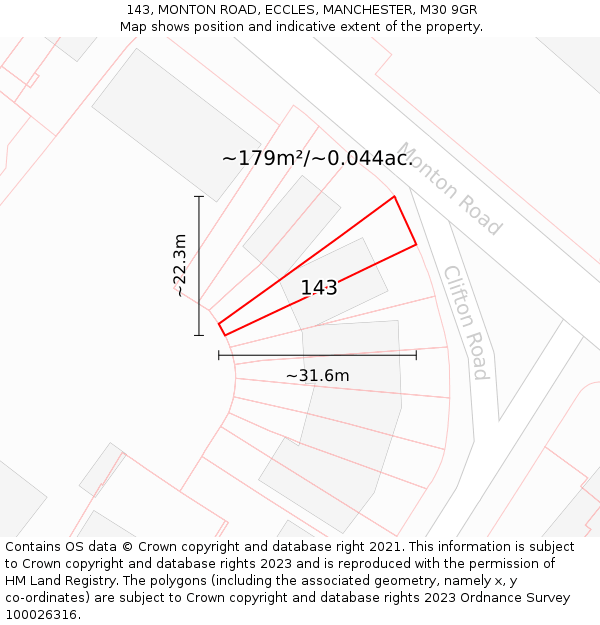 143, MONTON ROAD, ECCLES, MANCHESTER, M30 9GR: Plot and title map