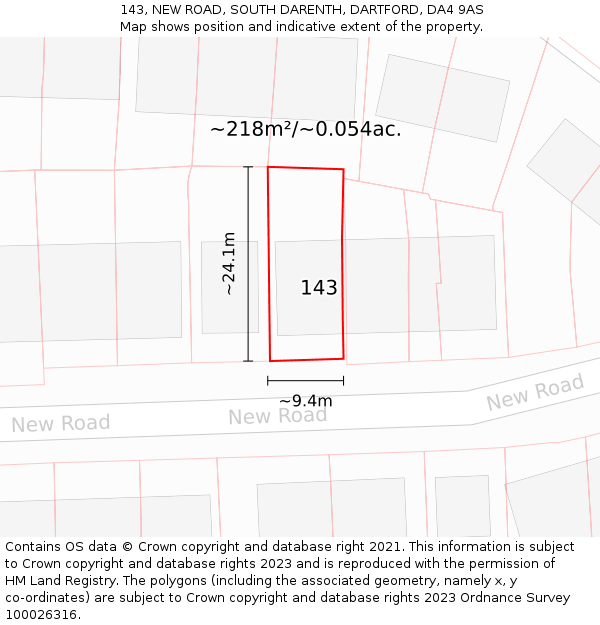 143, NEW ROAD, SOUTH DARENTH, DARTFORD, DA4 9AS: Plot and title map