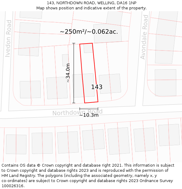 143, NORTHDOWN ROAD, WELLING, DA16 1NP: Plot and title map