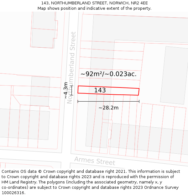 143, NORTHUMBERLAND STREET, NORWICH, NR2 4EE: Plot and title map
