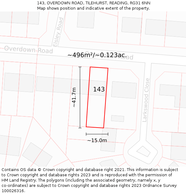 143, OVERDOWN ROAD, TILEHURST, READING, RG31 6NN: Plot and title map