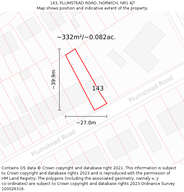 143, PLUMSTEAD ROAD, NORWICH, NR1 4JT: Plot and title map