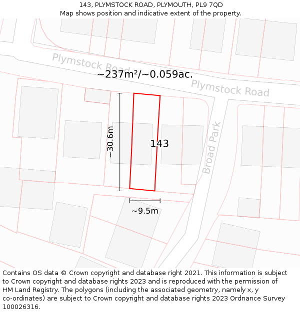 143, PLYMSTOCK ROAD, PLYMOUTH, PL9 7QD: Plot and title map