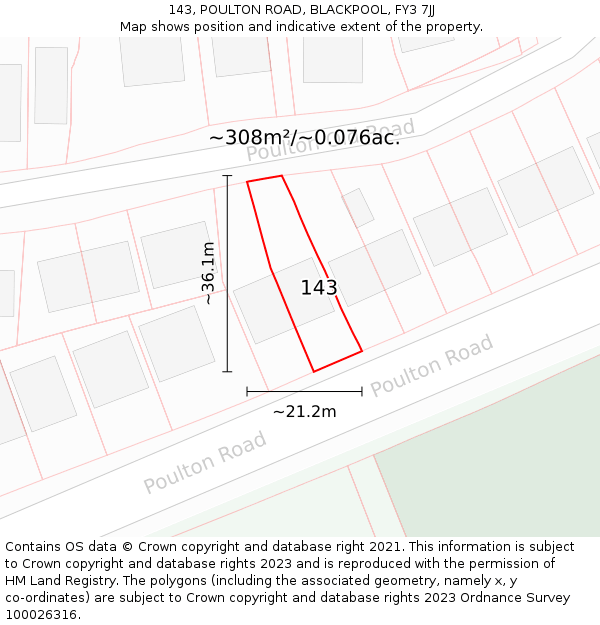 143, POULTON ROAD, BLACKPOOL, FY3 7JJ: Plot and title map
