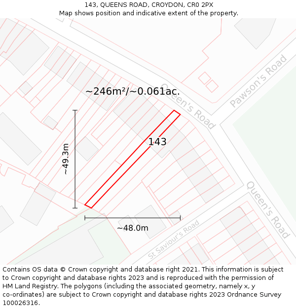 143, QUEENS ROAD, CROYDON, CR0 2PX: Plot and title map