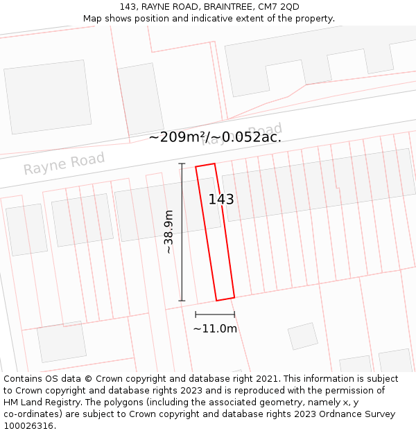 143, RAYNE ROAD, BRAINTREE, CM7 2QD: Plot and title map
