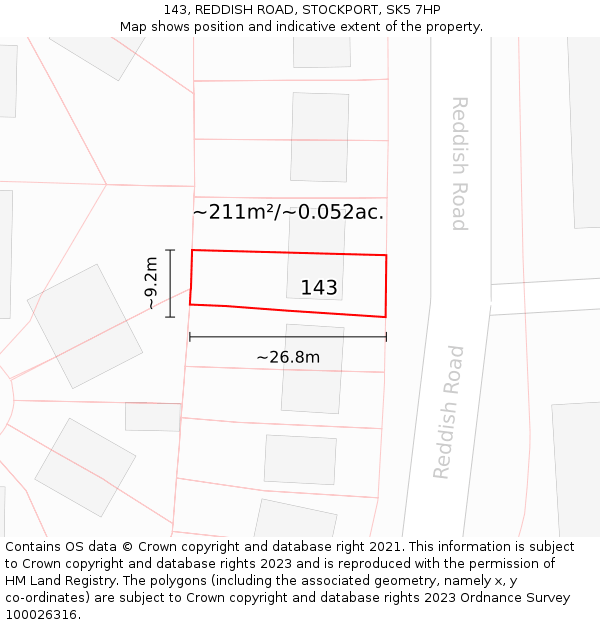 143, REDDISH ROAD, STOCKPORT, SK5 7HP: Plot and title map
