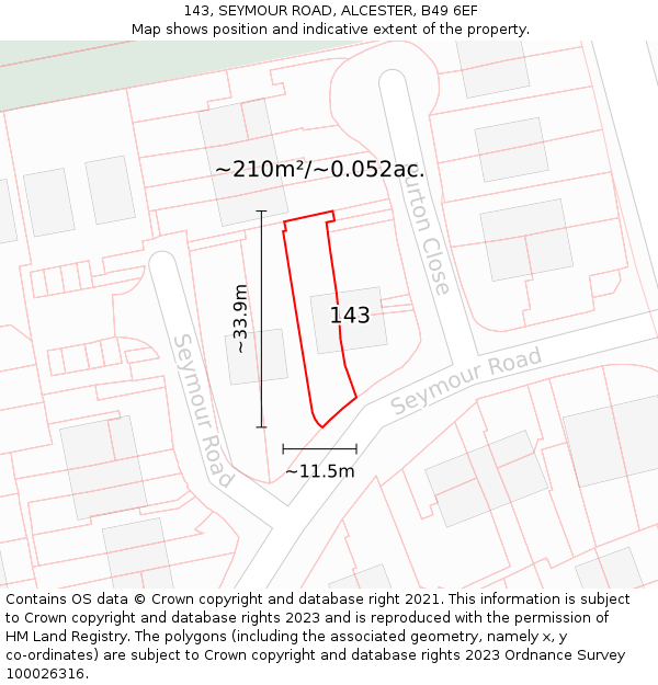 143, SEYMOUR ROAD, ALCESTER, B49 6EF: Plot and title map