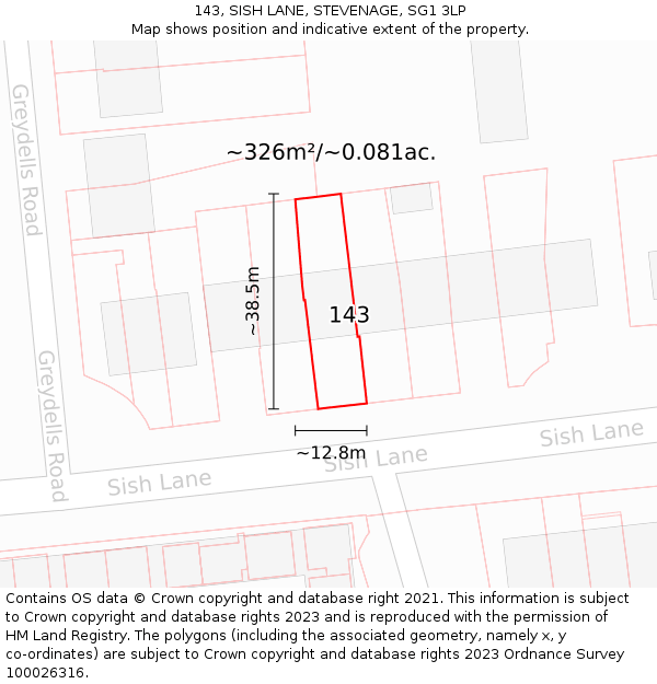 143, SISH LANE, STEVENAGE, SG1 3LP: Plot and title map
