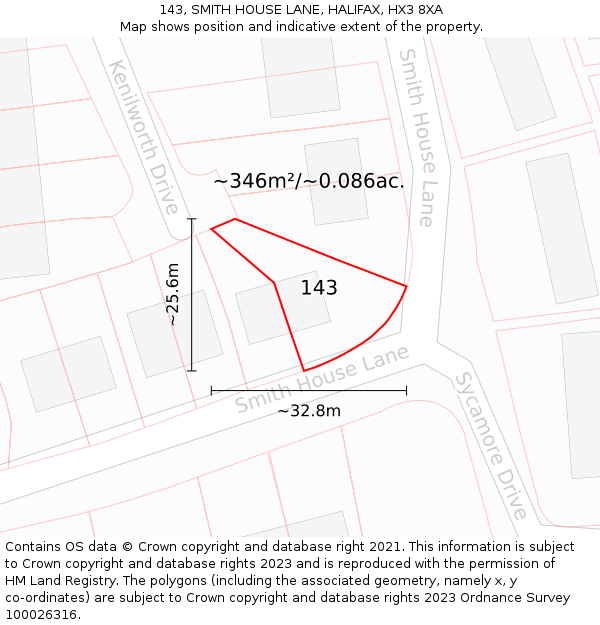 143, SMITH HOUSE LANE, HALIFAX, HX3 8XA: Plot and title map