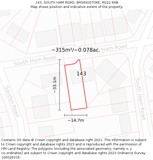 143, SOUTH HAM ROAD, BASINGSTOKE, RG22 6AB: Plot and title map