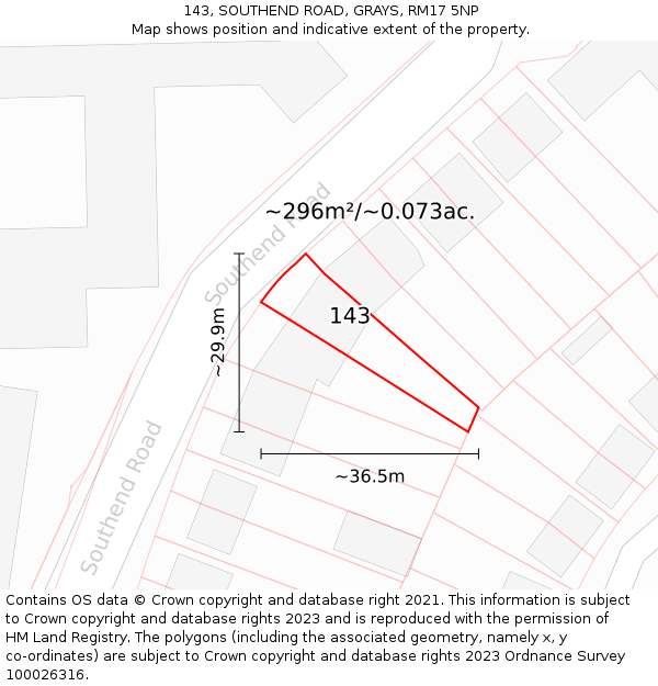 143, SOUTHEND ROAD, GRAYS, RM17 5NP: Plot and title map