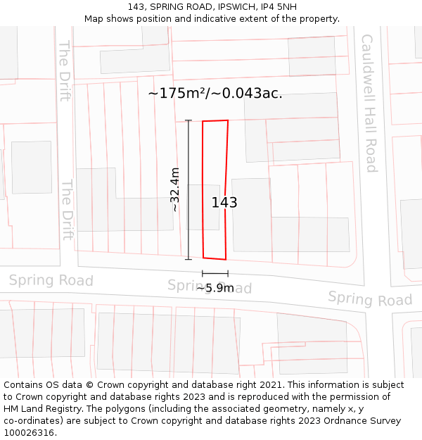 143, SPRING ROAD, IPSWICH, IP4 5NH: Plot and title map