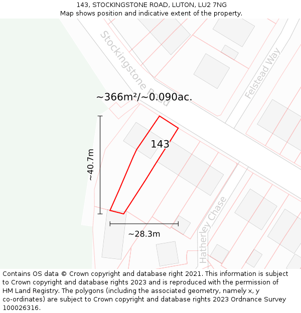 143, STOCKINGSTONE ROAD, LUTON, LU2 7NG: Plot and title map