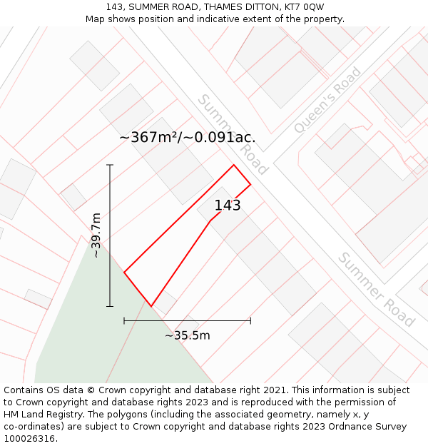 143, SUMMER ROAD, THAMES DITTON, KT7 0QW: Plot and title map
