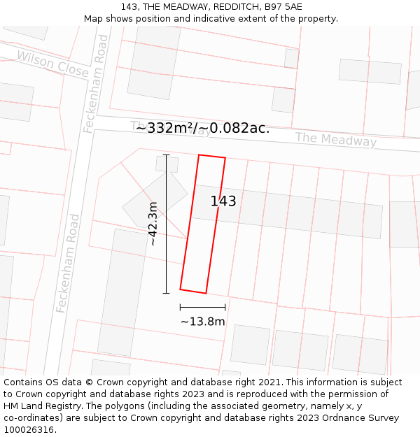 143, THE MEADWAY, REDDITCH, B97 5AE: Plot and title map