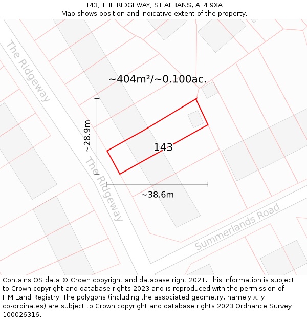 143, THE RIDGEWAY, ST ALBANS, AL4 9XA: Plot and title map