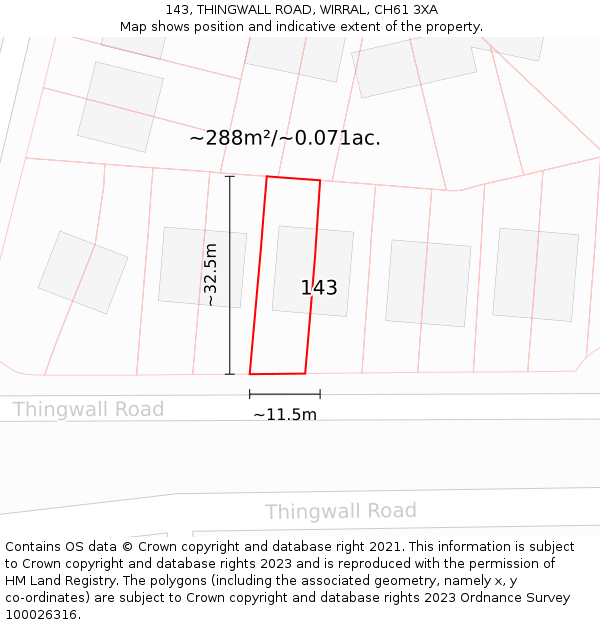 143, THINGWALL ROAD, WIRRAL, CH61 3XA: Plot and title map