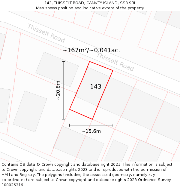 143, THISSELT ROAD, CANVEY ISLAND, SS8 9BL: Plot and title map