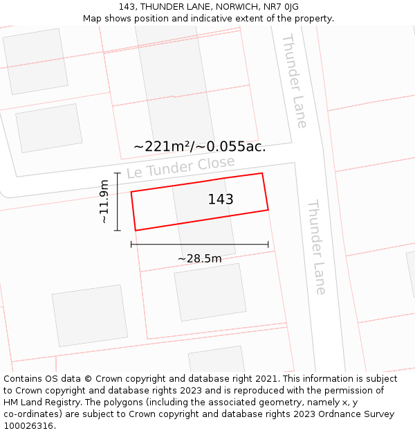 143, THUNDER LANE, NORWICH, NR7 0JG: Plot and title map