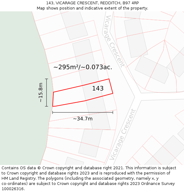 143, VICARAGE CRESCENT, REDDITCH, B97 4RP: Plot and title map
