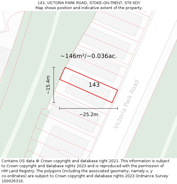 143, VICTORIA PARK ROAD, STOKE-ON-TRENT, ST6 6DY: Plot and title map