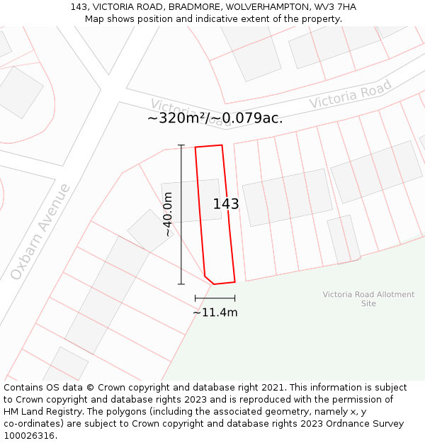 143, VICTORIA ROAD, BRADMORE, WOLVERHAMPTON, WV3 7HA: Plot and title map