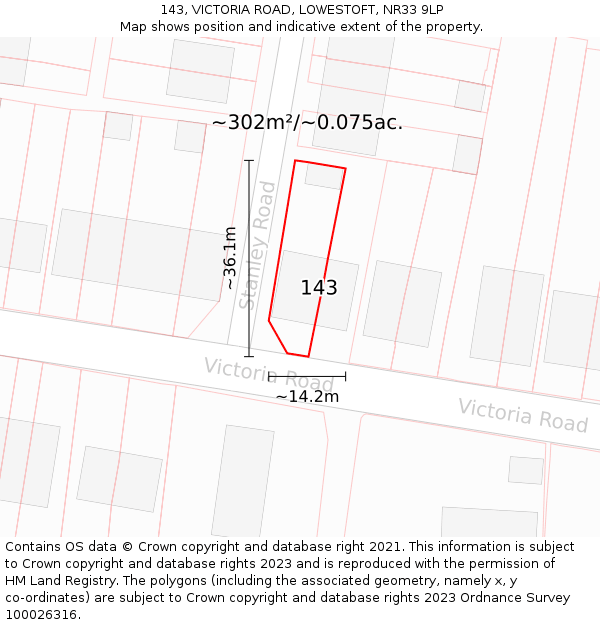 143, VICTORIA ROAD, LOWESTOFT, NR33 9LP: Plot and title map