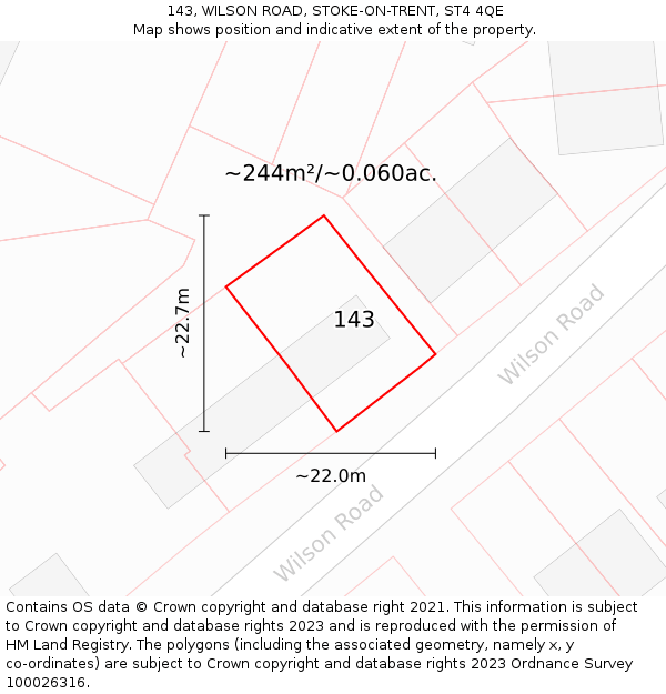 143, WILSON ROAD, STOKE-ON-TRENT, ST4 4QE: Plot and title map