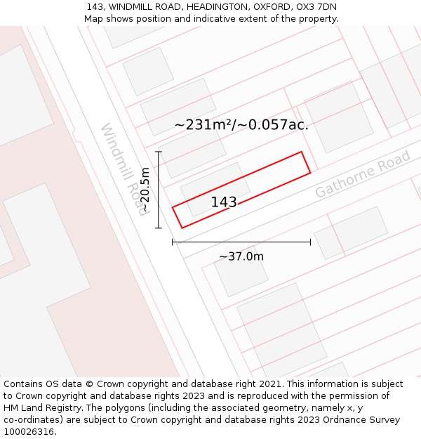 143, WINDMILL ROAD, HEADINGTON, OXFORD, OX3 7DN: Plot and title map