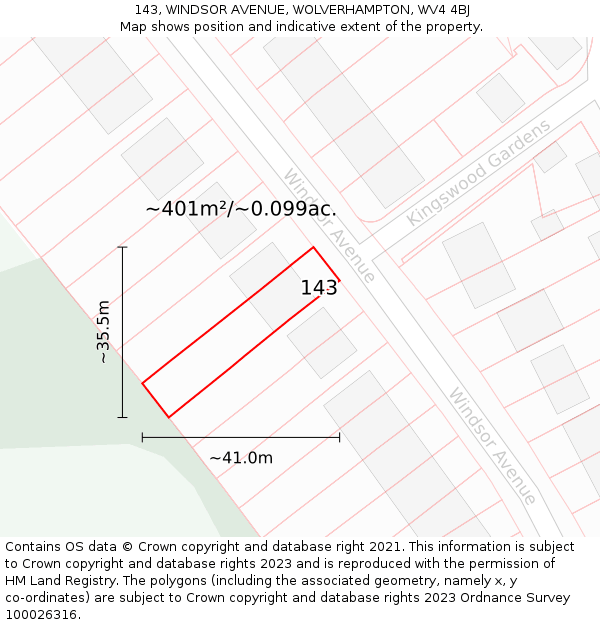 143, WINDSOR AVENUE, WOLVERHAMPTON, WV4 4BJ: Plot and title map