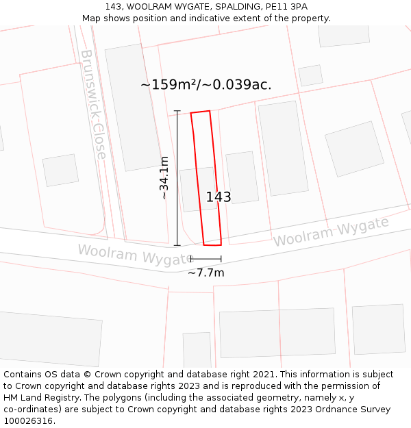 143, WOOLRAM WYGATE, SPALDING, PE11 3PA: Plot and title map