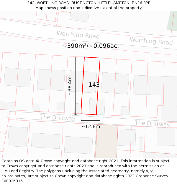 143, WORTHING ROAD, RUSTINGTON, LITTLEHAMPTON, BN16 3PR: Plot and title map