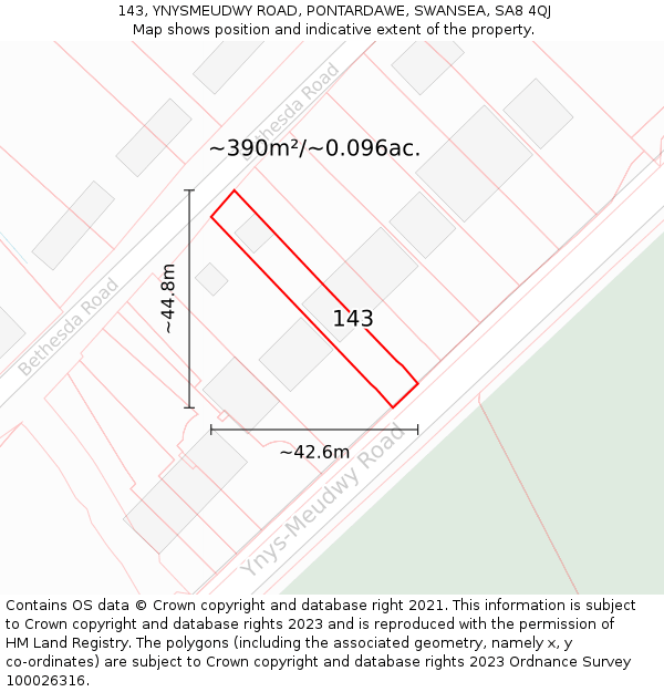 143, YNYSMEUDWY ROAD, PONTARDAWE, SWANSEA, SA8 4QJ: Plot and title map