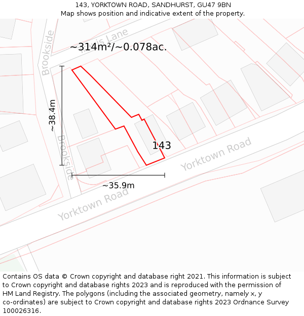 143, YORKTOWN ROAD, SANDHURST, GU47 9BN: Plot and title map